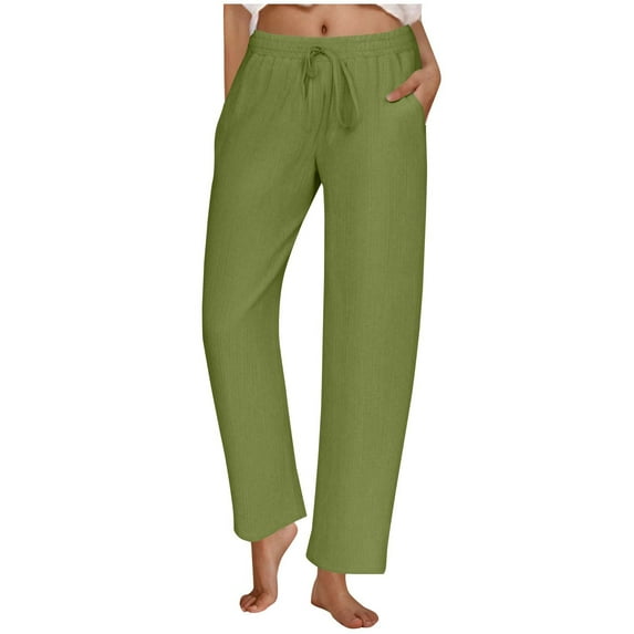 Roncen Women's Solid Color Jogger Pants - Sporty Casual Elastic Waist Trousers with Drawstring & Wave Crease Pockets