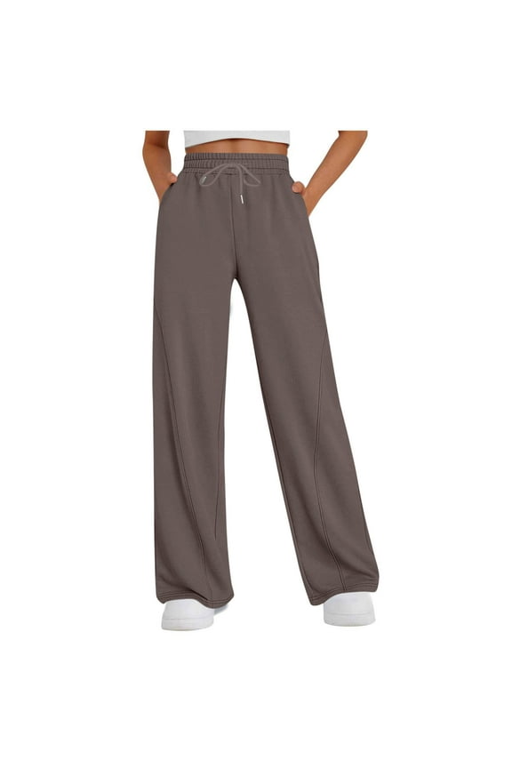 Women's Solid-Color Jogger Pants - Straight-Leg Wide-Leg Trousers with Casual Drawstring Waist & Functional Pockets