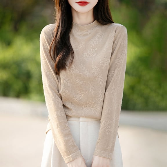 Roncen Women's Solid Color Knit Top - Long Sleeve Round Neck Loose Fit Casual Basic Layering Blouse for Fashion Everyday Wear