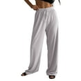 thumbnail image 1 of Roncen Women's Solid Color Leisure Ribbed Elastic Slow Jogging Wide Leg Trousers, 1 of 8