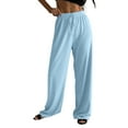 thumbnail image 1 of Roncen Women's Solid Color Leisure Ribbed Elastic Slow Jogging Wide Leg Trousers, 1 of 8