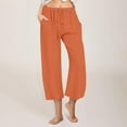 thumbnail image 1 of Roncen Women's Solid Color Linen Pants - Loose Fit Wide Leg Cropped Trousers with Drawstring Waist & Casual Style, 1 of 7
