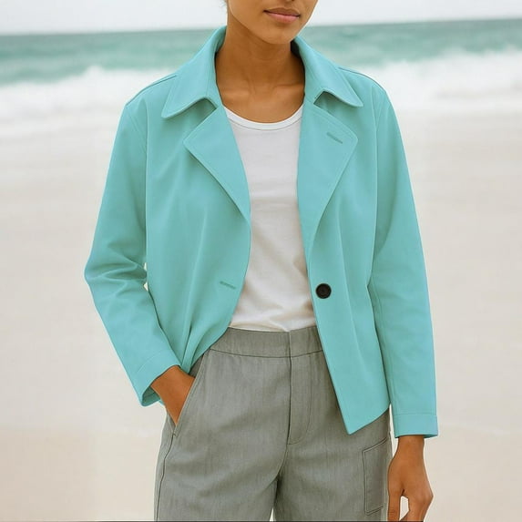 Roncen Women's Solid Color Long Sleeve Blazer with Notched Lapel and Button Front Closure - Office Professional Jacket for Women Workwear, Business Casual Style