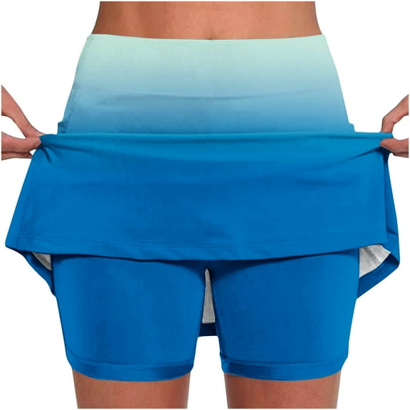 Roncen Women's Solid Color Mid-Rise Skort Shorts - Sporty Casual Layering Skort with Elastic Waistband & Breathable Fabric