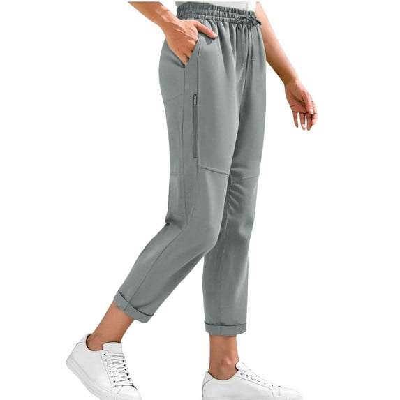 Roncen Women's Solid Color Quick-Dry Jogger Pants - Stretchy Elastic Waist with Drawstring, Zippered Multi-Pockets & Casual Sporty Design