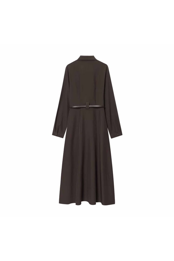 Women's Solid Color Shirt-Style Midi Coat - Belted Trench Coat with Functional Pockets - Classic Tailored Outerwear for Casual and Office Wear