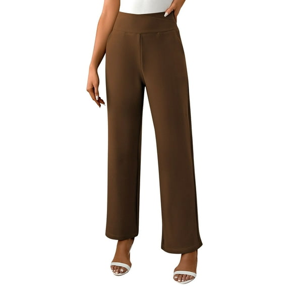 Roncen Women's Solid Color Sport Pants - High Waist Straight Leg Casual Trousers with Comfort Fit Elastic Waistband