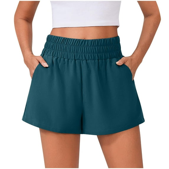 Roncen Women's Solid Color Sport Shorts - Casual Elastic Waist Athletic Shorts with Side Pockets