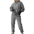 thumbnail image 1 of Roncen Women's Solid Color Tracksuit Set - Long Sleeve Round Neck Pullover Top & Elastic Waist Jogger Pants for Autumn Winter, 1 of 9