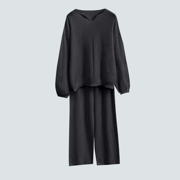 Roncen Women's Solid Color V-Neck Cable Knit Sweater Set - Long Sleeve Top and Lounge Pants