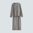 thumbnail image 1 of Roncen Women's Solid Color V-Neck Cable Knit Sweater Set - Long Sleeve Top and Lounge Pants, 1 of 3