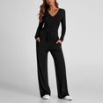 thumbnail image 1 of Roncen Women's Solid Color V-Neck Pullover & Casual Trousers 2-Piece Set - Long Sleeve Shirt and Pants Outfit with Loose Fit for Everyday Wear, 1 of 8