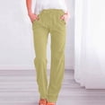 thumbnail image 1 of Roncen Women's Solid Color Wide Leg Pants - Loose Fit Casual Cotton Linen Trousers with DNatural​​string Waist, Button Closure & Pockets, 1 of 6