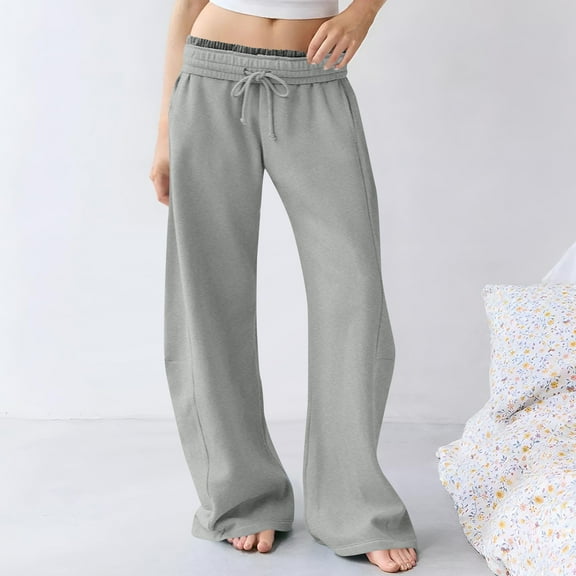 Roncen Women's Solid Color Wide Leg Pants - Loose Fit Elastic Waist Casual Trousers
