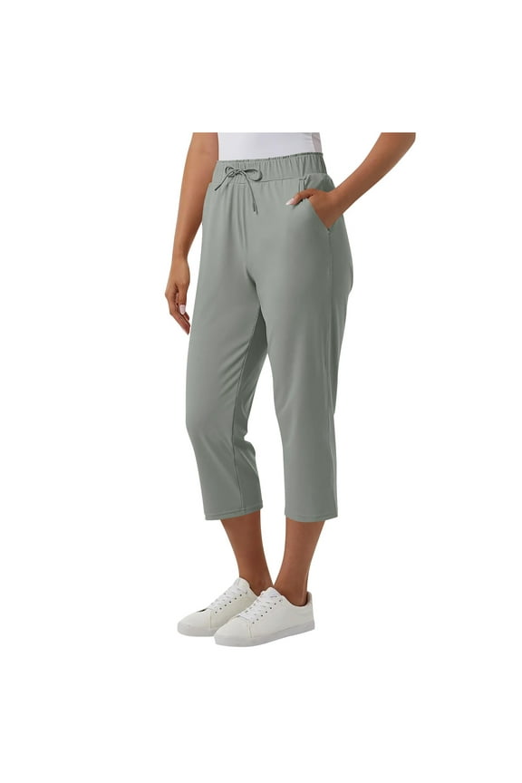Women's Solid-Colored Capri Pants - Straight Leg Casual Trousers with Drawstring Waist & Versatile Styling