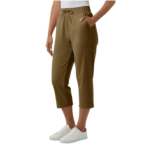 Roncen Women's Solid-Colored Capri Pants - Straight Leg Casual Trousers with Drawstring Waist & Versatile Styling