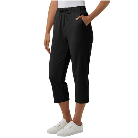 Roncen Women's Solid-Colored Capri Pants - Straight Leg Casual Trousers with Drawstring Waist & Versatile Styling