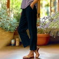 thumbnail image 1 of Roncen Women's Solid Cotton Linen Wide-Leg Pants - Elastic Waist Straight Cut Casual Cropped Trousers with Versatile Style, 1 of 4