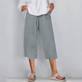 thumbnail image 1 of Roncen Women's Solid Cropped Pants - Breathable Cotton-Linen Blend Casual Capris with Side Pockets for Comfort & Functionality, 1 of 7