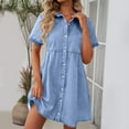 thumbnail image 1 of Roncen Women's Solid Denim Dress - Casual Short Sleeve Button-Down Collar, Comfortable Loose Fit Cotton Blend Shift Dress for Summer Daily Wear, 1 of 9