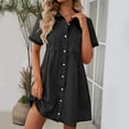 thumbnail image 1 of Roncen Women's Solid Denim Dress - Casual Short Sleeve Button-Down Collar, Comfortable Loose Fit Cotton Blend Shift Dress for Summer Daily Wear, 1 of 9