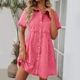 thumbnail image 1 of Roncen Women's Solid Denim Dress - Casual Short Sleeve Button-Down Collar, Comfortable Loose Fit Cotton Blend Shift Dress for Summer Daily Wear, 1 of 9