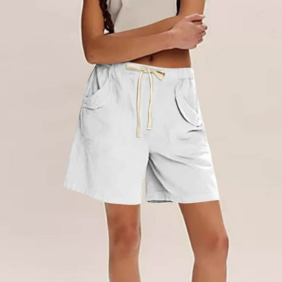 Roncen Women's Solid Drawstring Shorts - Summer Elastic Waist Sporty Shorts with Pockets & Comfort Fit