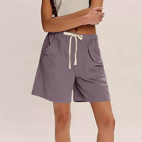 Roncen Women's Solid Drawstring Shorts - Summer Elastic Waist Sporty Shorts with Pockets & Comfort Fit