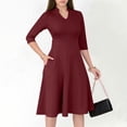 thumbnail image 1 of Roncen Women's Solid Dress - Semi-Formal Fit Flared Hem 3/4 Sleeve V-Neck with Pockets, Modest Church Attire for Work or Casual Office Wear, 1 of 9
