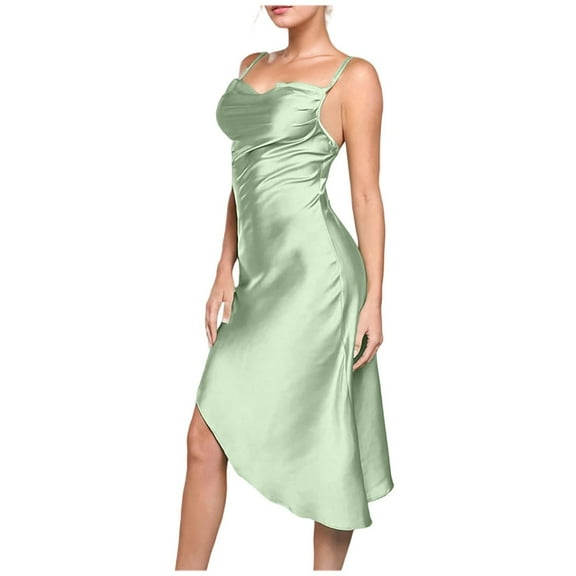 Roncen Women's Solid Dress - Slim Fit Spaghetti Strap Elegant Evening Gown with Streamlined Design, Comfortable Formal Occasion Attire for Cocktail Parties and Special Events