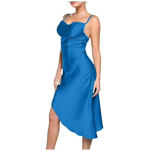 Roncen Women's Solid Dress - Slim Fit Spaghetti Strap Elegant Evening Gown with Streamlined Design, Comfortable Formal Occasion Attire for Cocktail Parties and Special Events