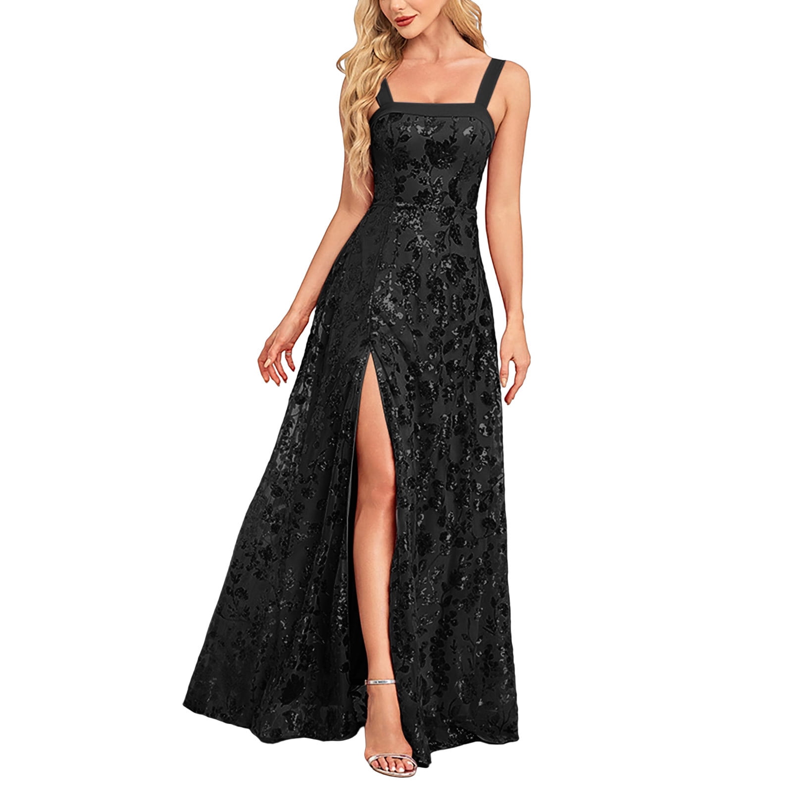 Roncen Women's Solid Evening Gown - Long Party Dress with Side Slit,  Elegant Formal Attire for Banquet Cocktail Reception Night Events -  Walmart.com
