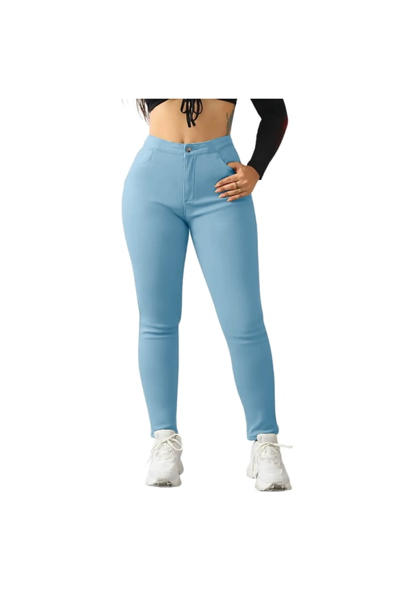 Women's Solid Fleece-Lined Leggings - Warm Winter Pants with Pockets & High Waist for Comfort