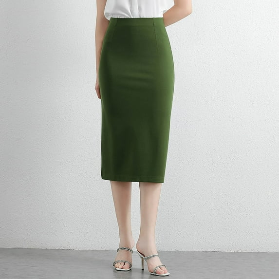 Roncen Women's Solid Vintage Wrap Skirt - Autumn Winter Elegant Commute High Waist Skirt with Side Slit for Office Daily Wear