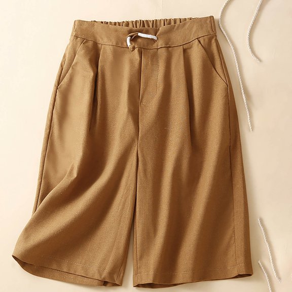 Roncen Women's Solid High-Waisted Casual Wide-Leg Shorts - Mid-Length Bermuda Shorts with Straight Cut & Versatile Design for Everyday Wear