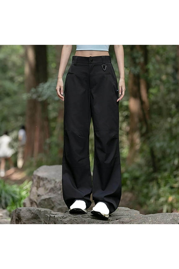 Women's Solid Hiking Pants - Waterproof Windproof Loose Fit Outdoor Trousers with Elastic Waist & Casual Versatile Design for Sports & Activities