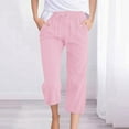thumbnail image 1 of Roncen Women's Solid Linen Cropped Pants - Loose Fit Relaxed Wide Leg Straight Cut with Drawstring Waist & Pockets, 1 of 6