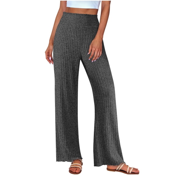 Roncen Women's Solid Ribbed Knit Sleep Pants - Wide Leg Lounge Trousers with Elastic Waist & Loose Fit Comfort