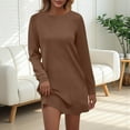 thumbnail image 1 of Roncen Women's Solid Round Neck Hoodie Dress - Back Pleated Detail with Pocket Sleeves, Casual Loose Fit Long Sleeve Tunic for Daily Wear, Trendy Pullover Dress with Side Pockets, 1 of 7