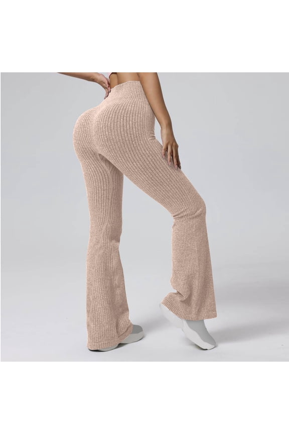 Women's Solid Seamless High-Waisted Yoga Pants - Tummy Control Flared Leg Workout Pants for Fitness & Gym with Butt Lifting Design