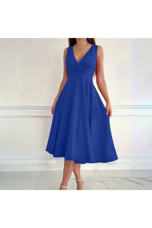 n Women's Solid Sleeveless V-Neck Dress - Tank Style Casual Evening Gown with Flowy Silhouette, Elegant Partywear with Comfortable Lining for Cocktail Night Out or Daily Wear