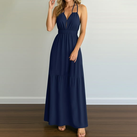 Roncen Women's Solid Spring Summer Dress - Strappy Loose Fit Resort Style, Breathable Flowy Design for Beach Vacations and Casual Daily Wear