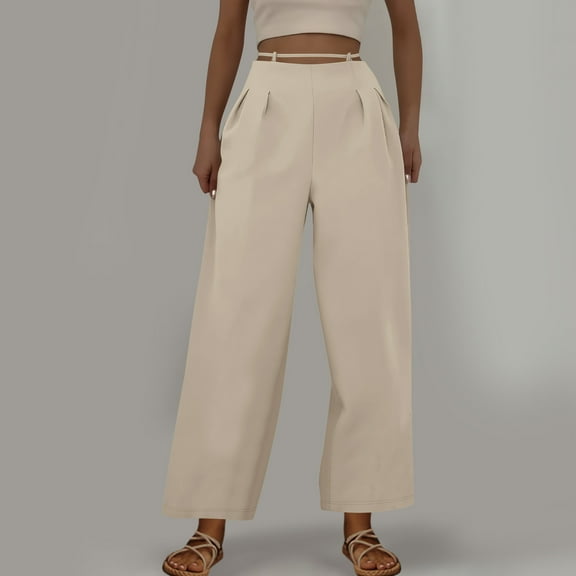 Roncen Women's Solid Straight High-Waisted Trousers - Office Commuter Tailored Work Pants with Classic Versatile Design