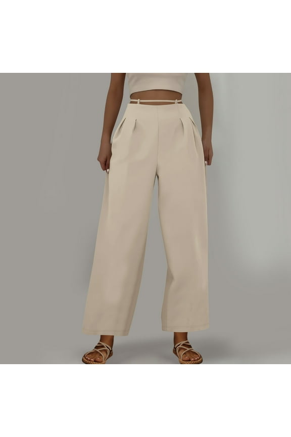 Women's Solid Straight High-Waisted Trousers - Office Commuter Tailored Work Pants with Classic Versatile Design