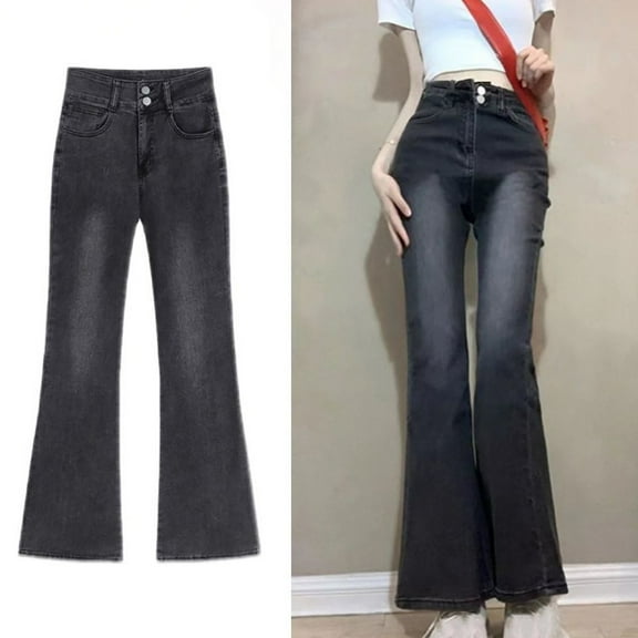 Roncen Women's Solid Stretch Denim Pants - High Elasticity Straight-Leg Trousers for Spring Summer Casual Wear, Versatile Classic Fit with Comfortable All-Day Styling