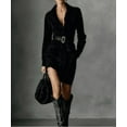 thumbnail image 1 of Roncen Women's Solid Suede Halfer Zip Jumpsuit with Mermaid Hem and Belt, Elegant Turtleneck Casual Dress, 1 of 3