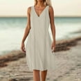 thumbnail image 1 of Roncen Women's Solid Summer V-Neck Dress - Casual Elegant Style with Lightweight Flowy Silhouette, Breathable A-Line Midi Dress for Daily Wear, Beach and Summer Outings, 1 of 5