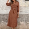 thumbnail image 1 of Roncen Women's Solid V-Neck Shirt Dress - Casual Long Sleeve Office Wear, Loose Fit Tunic Dress with Button Front for Daily Commute and Work Attire, 1 of 9
