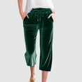 thumbnail image 1 of Roncen Women's Solid Velvet Wide-Leg Pants - Relaxed Fit Cropped Trousers with Drawstring Waist & Pockets, 1 of 6