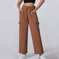 thumbnail image 1 of Roncen Women's Solid Wide-Leg Cargo Pants - Casual Loose Fit Trousers with Elastic Waist & Functional Pockets, 1 of 8